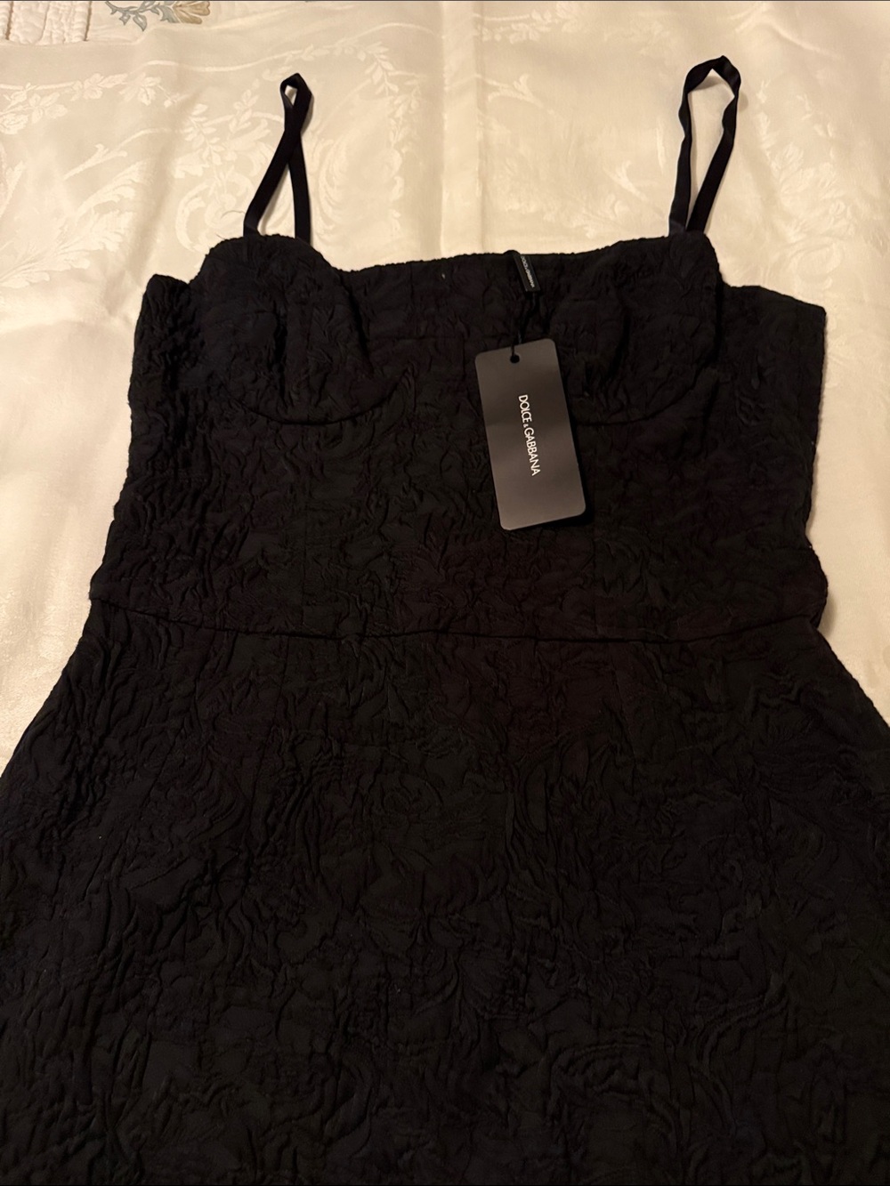 Dolce & Gabbana Black Textured Mini Dress with Spaghetti Straps